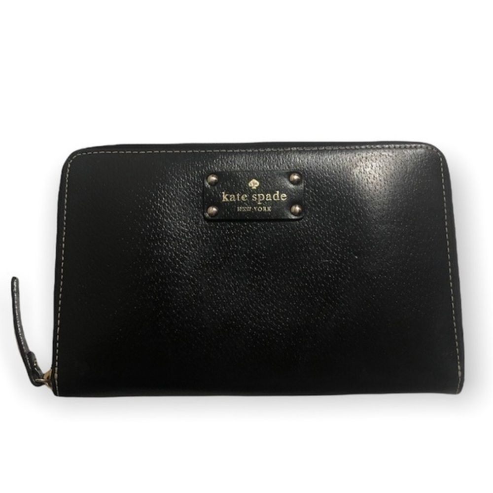 Kate spade black leather portfolio clutch organizer wallet agenda